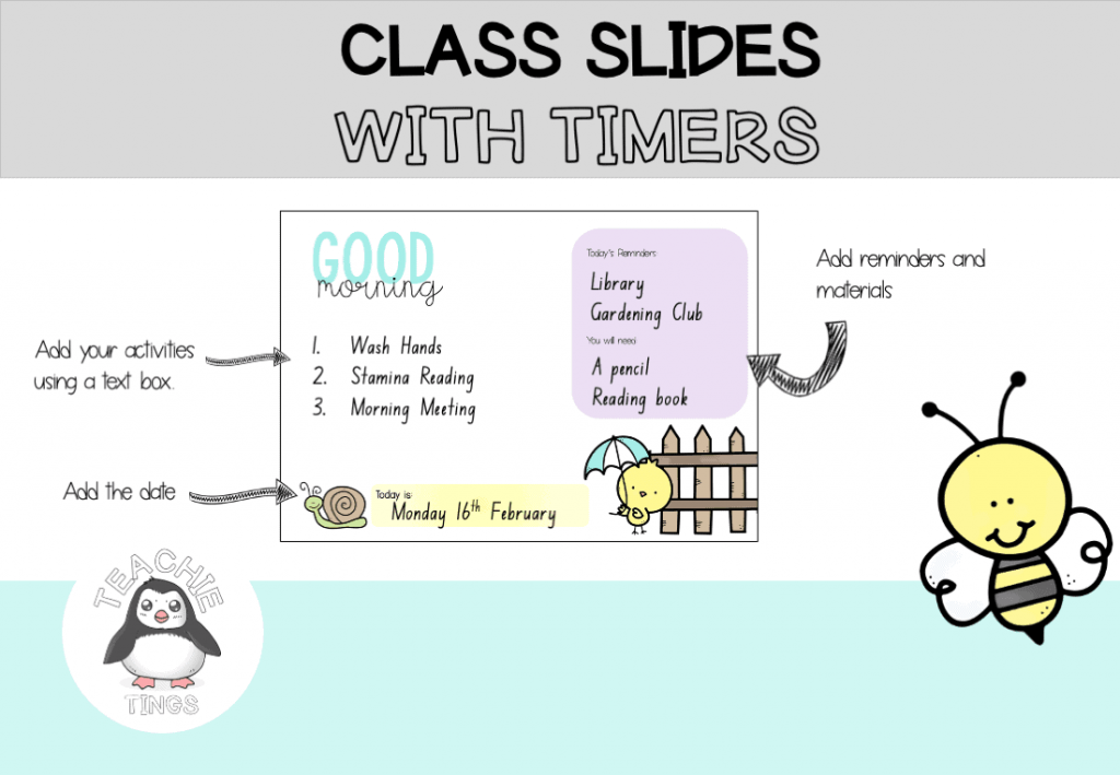 Class Slides with Timers Distance Learning Google Slides — Teachie Tings