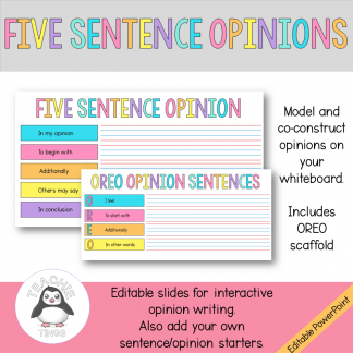 Five Sentence Opinions - Scaffold to Write Persuasive Texts