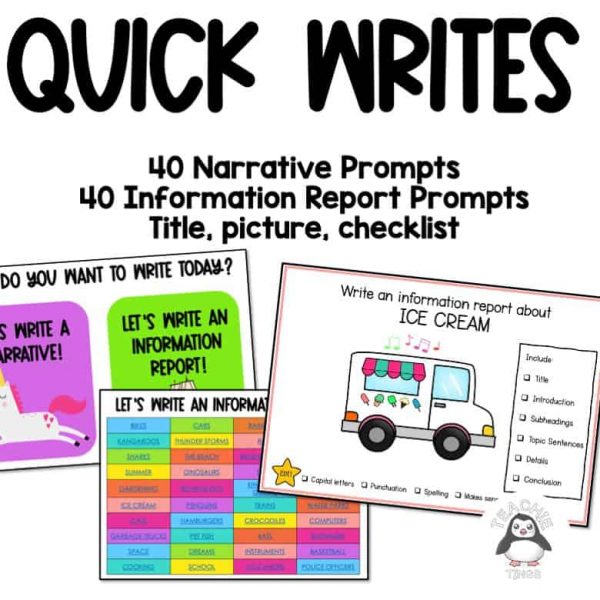Narrative and Information Quick Writes Digital Slides with checklists