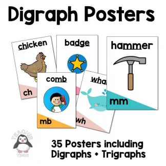Digraph Posters/Cards including digraphs, trigraphs and silent letter digraphs