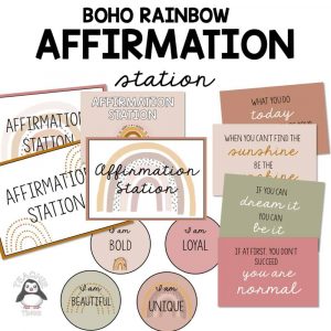 Affirmation Station - Boho Rainbow Theme - Positive Affirmations for Kids