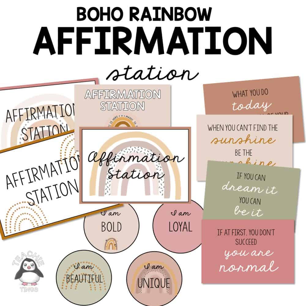 Affirmation Station Positive Affirmations for Kids Boho Rainbow