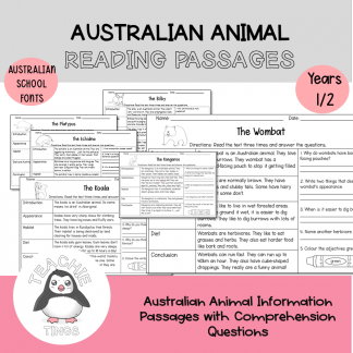 Australian Animal reading comprehension