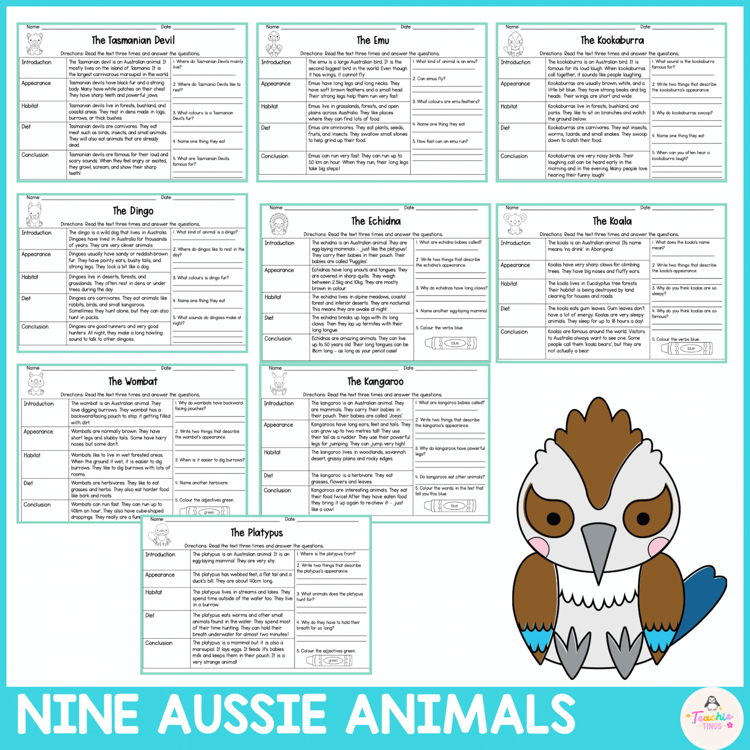 Australian Animal Reading Passages – Years 1/2 – Teachie Tings – Time ...