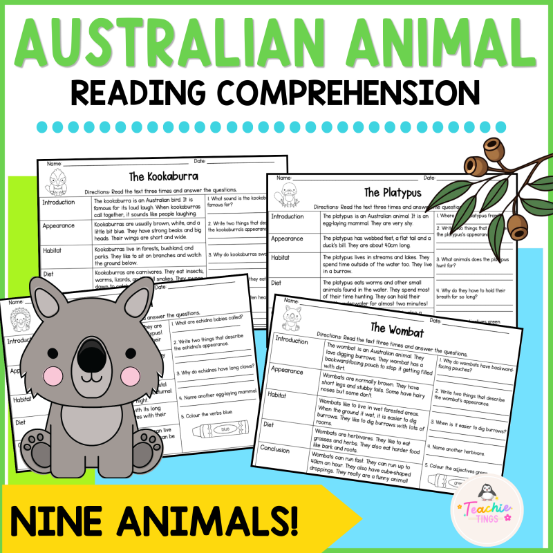 Australian animal reading comprehension passages
