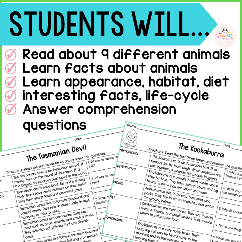 Australian Animal Reading Passages – Years 1/2 – Teachie Tings – Time ...