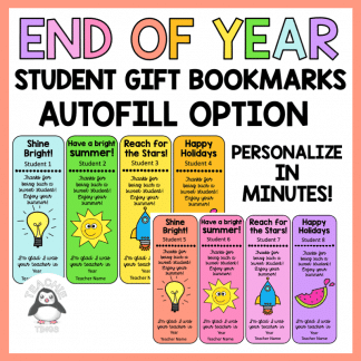 End of Year Student Bookmarks AUTOFILL - Summer Theme