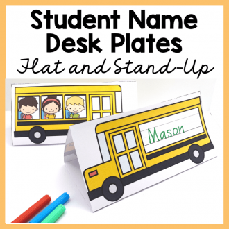 Student Desk Name Plates - Bus theme - flat and standing-up