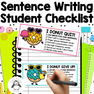 Sentence Writing Student Checklist - Donut theme