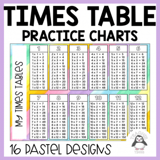 Times Table Multiplication Practice Charts for Students - Pastel Rainbow
