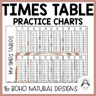 Times Table Multiplication Practice Charts for Students - Boho Natural