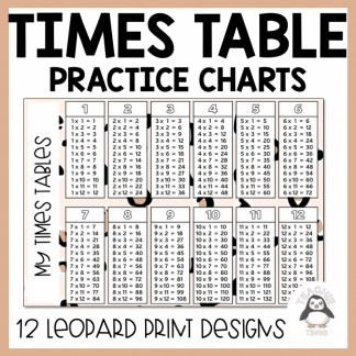 Times Table Multiplication Practice Charts for Students - Leopard Print