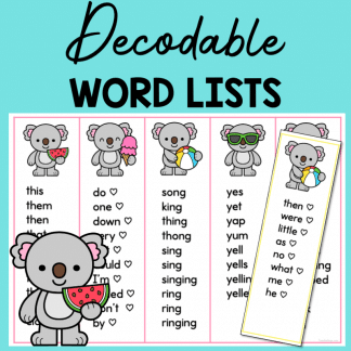 Decodable Word List Bookmarks - Koala Theme