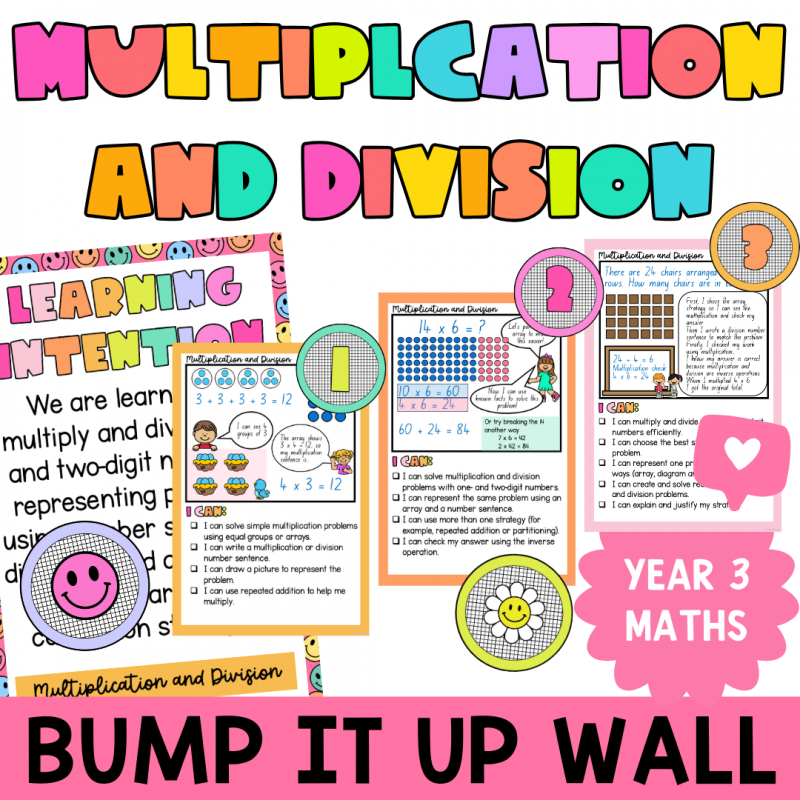Year 3 Multiplication and Division (Australian Curriculum v9) Maths Bump It Up Wall